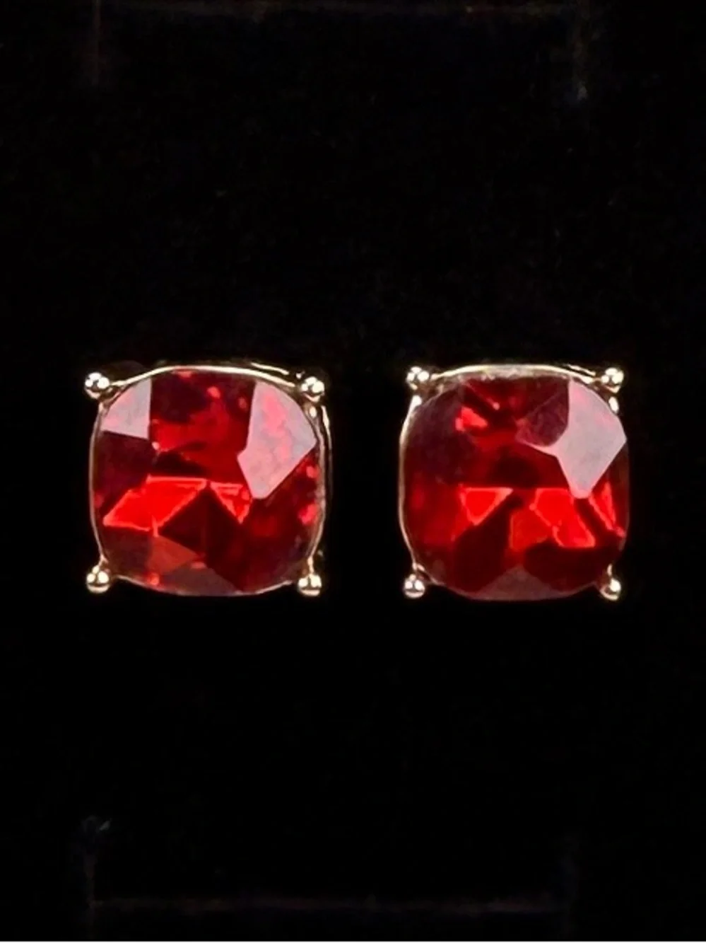 Vintage Red Aged Goldtone Large Stud Pierced Earrings